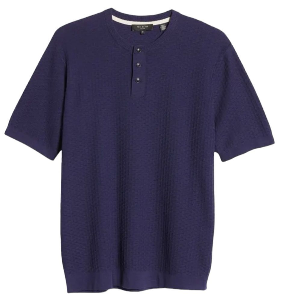 Ted Baker London Macarth Short Sleeve Cotton
Henley Size XXL (6) Navy Blue